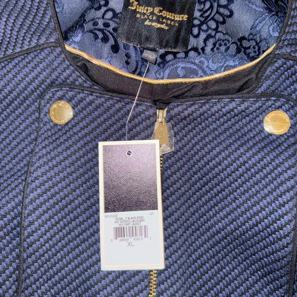XL Juicy Couture Black Label Navy Blue & Black Military Jacket
